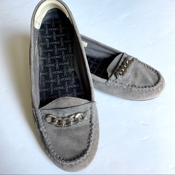 Vionic Grey Mesa Leather Chain Link Shoes - Picture 1 of 10